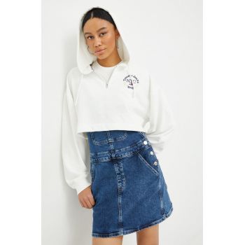 Tommy Jeans bluza femei, culoarea alb, cu imprimeu