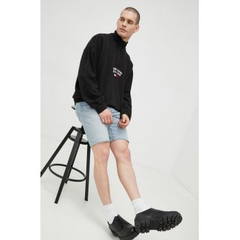 Tommy Jeans hanorac de bumbac barbati, culoarea negru, cu imprimeu
