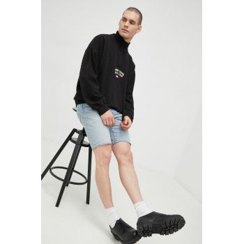 Tommy Jeans hanorac de bumbac barbati, culoarea negru, cu imprimeu ieftin