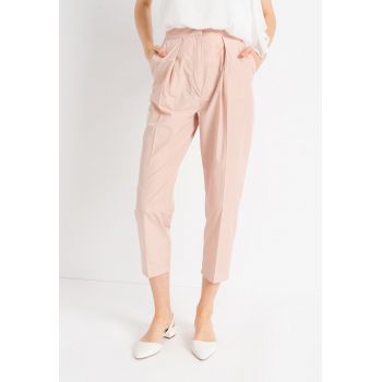 Pantaloni crop cu talie inalta