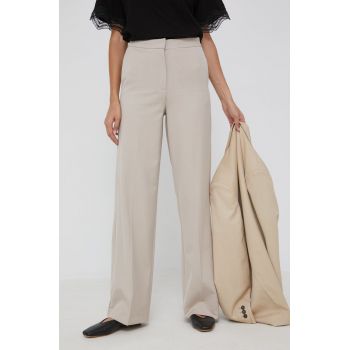 Answear Lab pantaloni femei, culoarea bej, lat, high waist