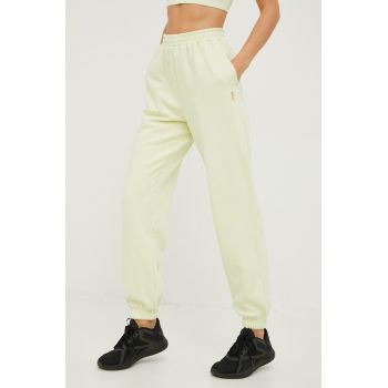 P.E Nation pantaloni de trening din bumbac femei, culoarea verde, neted de firma original