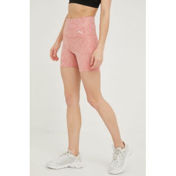 Puma pantaloni scurți de antrenament Studio femei, culoarea roz, modelator, medium waist
