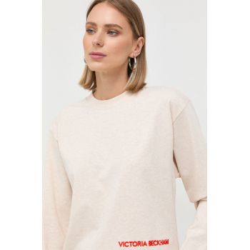 Victoria Beckham longsleeve din bumbac culoarea bej de firma original