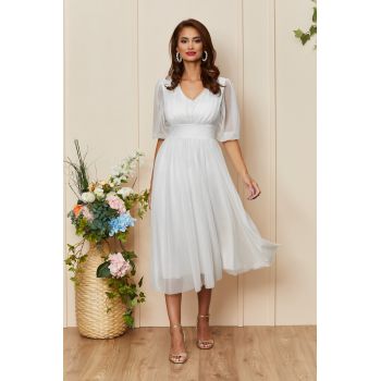 Rochie de ocazie din voal cu glitter Nicolette Alba