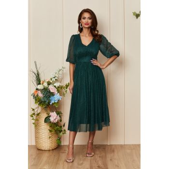 Rochie de ocazie din voal cu glitter Nicolette Verde