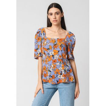 Bluza cu model floral si decolteu patrat Anne