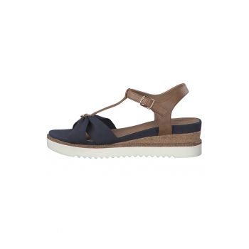 Sandale din piele ecologica si material textil cu talpa wedge Sandale din piele ecologica si material textil cu talpa wedge