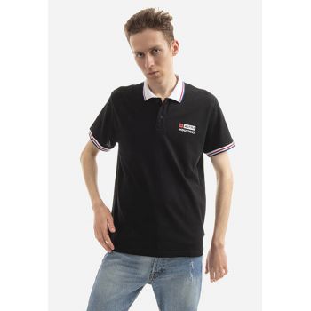 Tricou polo din pique cu guler si mansete contrastante