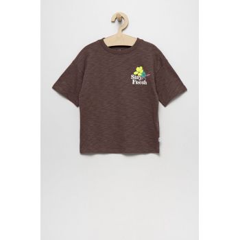 GAP tricou de bumbac pentru copii culoarea maro, cu imprimeu ieftin