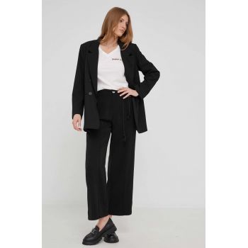 Answear pantaloni femei, culoarea negru, lat, high waist