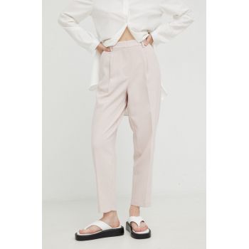Bruuns Bazaar pantaloni CindySus Dagny pants femei, culoarea roz, mulata, high waist, BBW2393