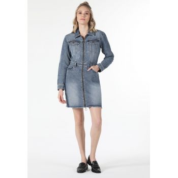 Rochie-camasa din denim cu fermoar ieftina