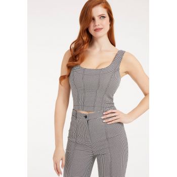 Top crop cu model houndstooth