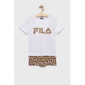 Fila pijamale de bumbac pentru copii culoarea alb, cu imprimeu
