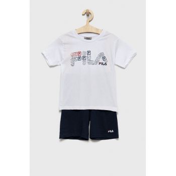 Fila pijamale de bumbac pentru copii culoarea alb, cu imprimeu