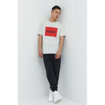 HUGO tricou din bumbac culoarea verde, cu imprimeu