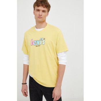 Levi's tricou din bumbac culoarea galben, cu imprimeu de firma original