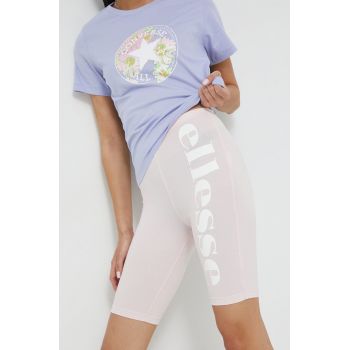 Ellesse pantaloni scurti femei, culoarea roz, cu imprimeu, high waist ieftini