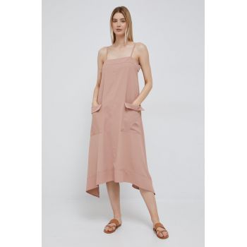 Dkny rochie culoarea bej, midi, evazati ieftina