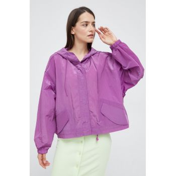 Emporio Armani geaca femei, culoarea violet, de tranzitie, oversize de firma originala