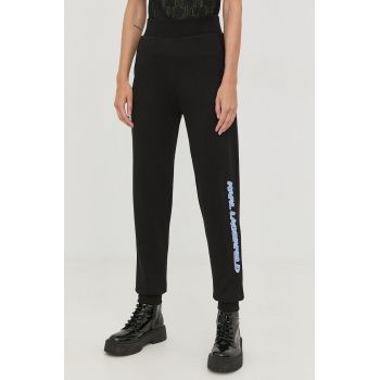Karl Lagerfeld pantaloni de trening din bumbac femei, culoarea negru,