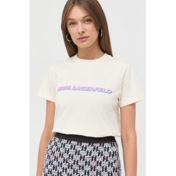 Karl Lagerfeld tricou din bumbac culoarea bej de firma original