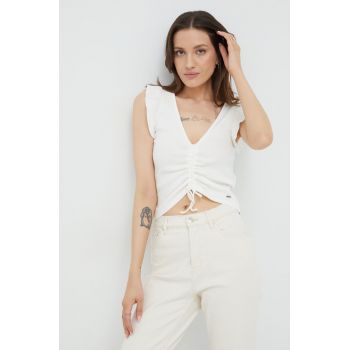 Pepe Jeans top femei, culoarea alb ieftin