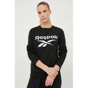 Reebok bluza femei, culoarea negru, cu imprimeu