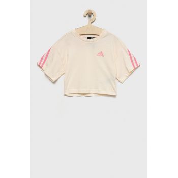 adidas Performance tricou de bumbac pentru copii culoarea bej