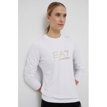 EA7 Emporio Armani bluza femei, culoarea alb, cu imprimeu de firma original
