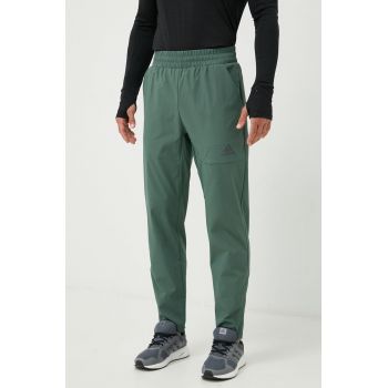 adidas pantaloni de trening barbati, culoarea verde, neted