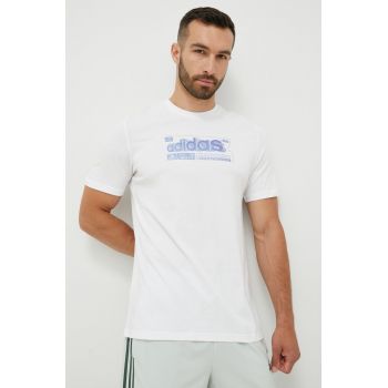 adidas tricou din bumbac culoarea alb, cu imprimeu