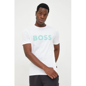 BOSS tricou din bumbac Boss Casual culoarea alb, cu imprimeu