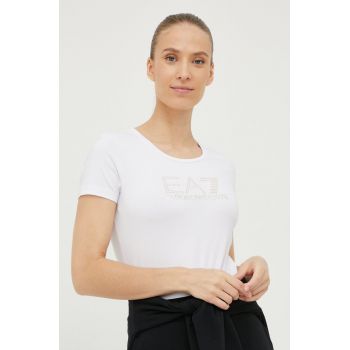 EA7 Emporio Armani tricou femei, culoarea alb ieftin