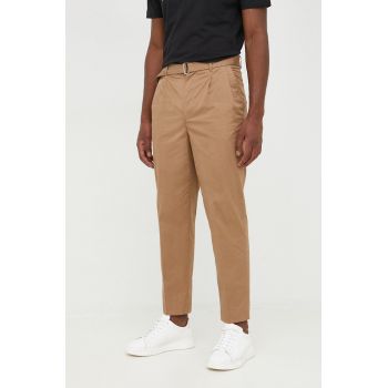 Michael Kors pantaloni barbati, culoarea maro, drept de firma originali