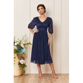 Rochie de ocazie din voal cu glitter Nicolette Bleumarin