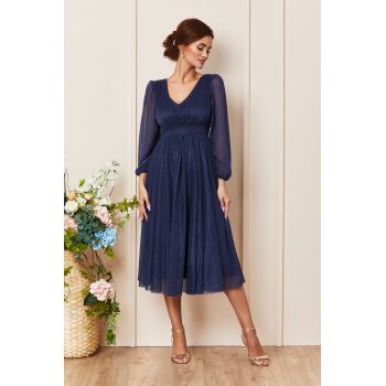 Rochie de ocazie din voal cu glitter Wilma Bleumarin