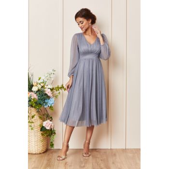 Rochie de ocazie din voal cu glitter Wilma Gri Inchis