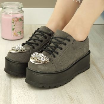 Pantofi Casual Dama Sport Gri Cu Siret Rafa la reducere