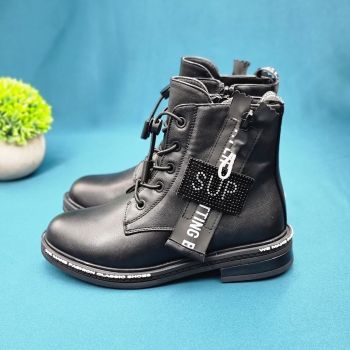 Ghete Fata Negre Cu Siret Si Fermoar Charo Ghete Fata Negre Cu Siret Si Fermoar Charo