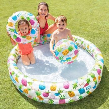 Set piscina gonflabila pentru copii + colac + minge Intex 59469 132 x 28 cm Multicolor ieftina