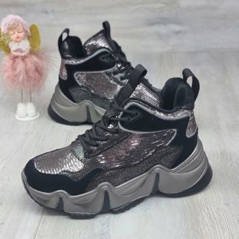 Sneakersi Dama Gri/Negru Cu Siret Tonia ieftini la reducere