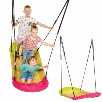 Leagan cuib oval Nest Swing Grandoh Pink Green pentru 3 copii