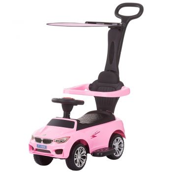 Masinuta copii de impins Chipolino Flash Pink cu maner si copertina detasabile, suport pentru picioare, spatiu de depozitare sub sezut, volan cu functii muzicale