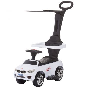 Masinuta copii de impins Chipolino Flash White cu maner si copertina detasabile, suport pentru picioare, spatiu de depozitare sub sezut, vola cu functii muzicale