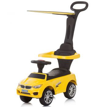 Masinuta copii de impins Chipolino Flash Yellow cu maner si copertina detasabile, suport pentru picioare, spatiu de depozitare sub sezut, volan cu functii muzicale