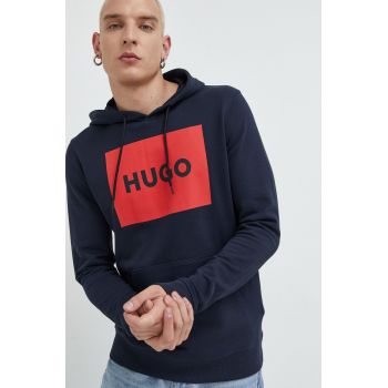 HUGO hanorac de bumbac barbati, culoarea albastru marin, cu imprimeu