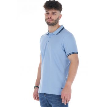 Tricou polo din pique cu accente in dungi