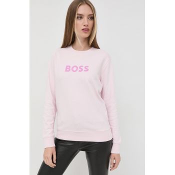 BOSS hanorac de bumbac femei, culoarea roz, cu imprimeu 50468357